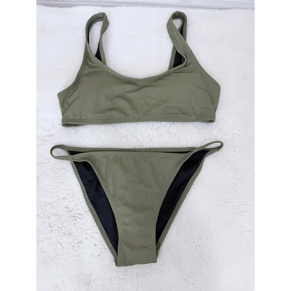 Calvin Klein XL Olive Green Ribbed Bikini Set Infinite Stretch